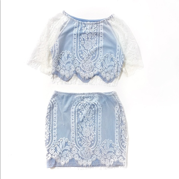 Dresses & Skirts - Two Piece Lace Crop Top and Skirt Set